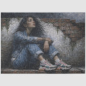 Rainy Urban Woman Blue Decoupage Tissuepapier (Voorkant)