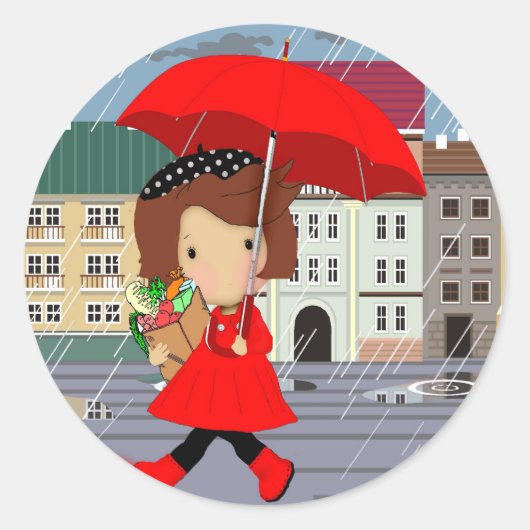 RainyDayGirl_kat Ronde Sticker (Voorkant)