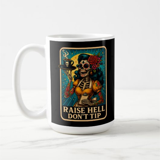 Raise Hell Skeleton serveerster Retro Koffiemok (Links)
