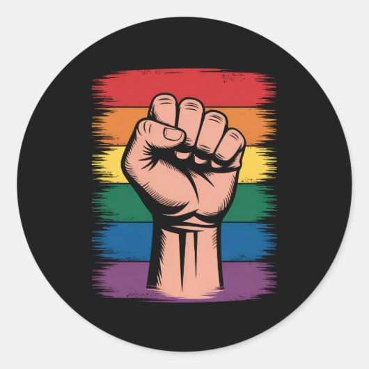 Raised First Pride Rainbow LGBTQ-ondersteuningsrec Ronde Sticker (Voorkant)