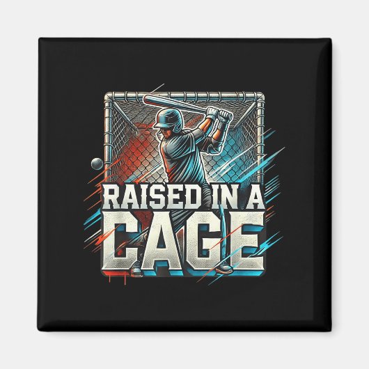 Raised In A Cage Baseball Training, Batting Cage D Magneet (Voorkant)