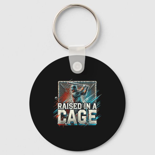 Raised In A Cage Baseball Training, Batting Cage D Sleutelhanger (Voorkant)