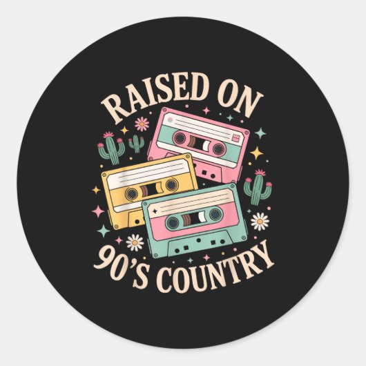 Raised On 90's Country Music Retro Cette Design  Ronde Sticker (Voorkant)