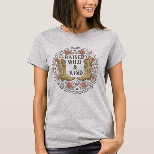 Raised Wild & Kind Cowgirl Boots Floral Slogan  T-shirt (Voorkant)