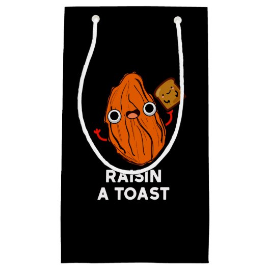 Raisin a Toast Funny Food Pun Dark BG Klein Cadeauzakje (Voorkant)