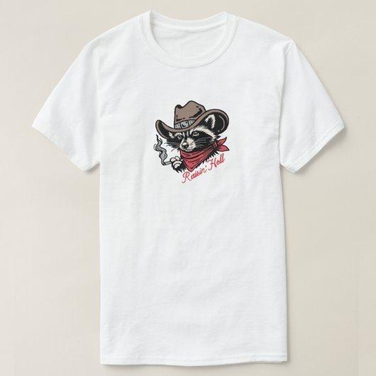 Raisin' Hell Raccoon Cowboy T-shirt (Design voorkant)