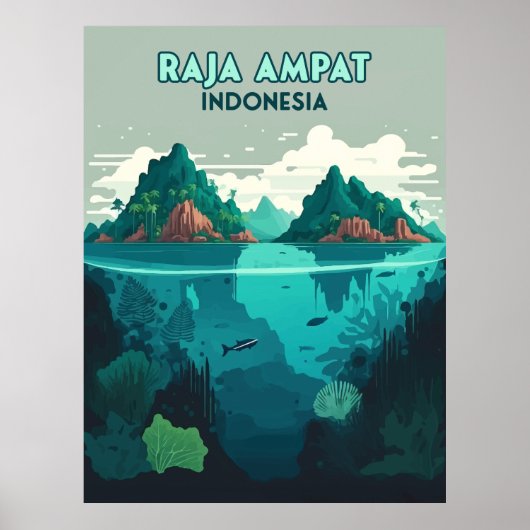 Raja Ampat Indonesia Underwater Scuba Retro Poster (Voorkant)