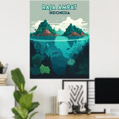 Raja Ampat Indonesia Underwater Scuba Retro Poster (Thuiskantoor)