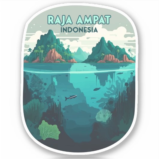 Raja Ampat Indonesia Underwater Scuba Retro Sticker (Voorkant)