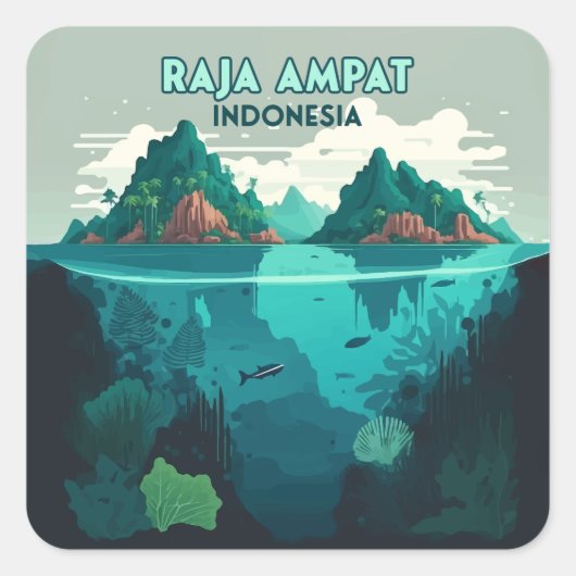 Raja Ampat Indonesia Underwater Scuba Retro Vierkante Sticker (Voorkant)