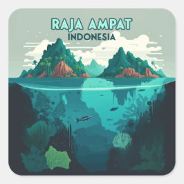 Raja Ampat Indonesia Underwater Scuba Retro Vierkante Sticker