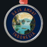 Raja Ampat Indonesië Boot Retro Noodcirkel Metalen Ornament<br><div class="desc">Raja Ampat in een vectorkunststijl. Raja Ampat,  of "De Vier Koningen",  is een archipel van meer dan 1.500 eilanden in de Indonesische provincie West-Papoea.</div>