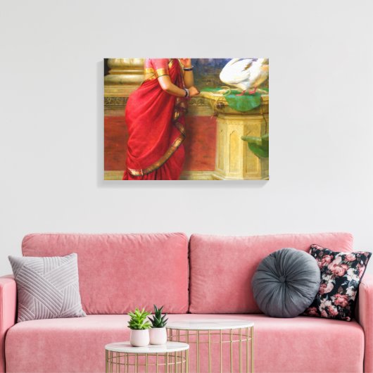 Raja Ravi Varma - Hamsa Damayanti Canvas Afdruk (Insitu (Woonkamer))