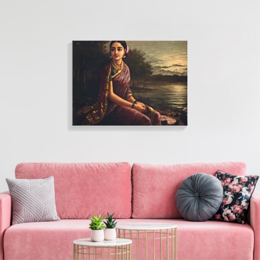 Raja ravi varma - Radha in het moonlight Canvas Afdruk (Insitu (Woonkamer))