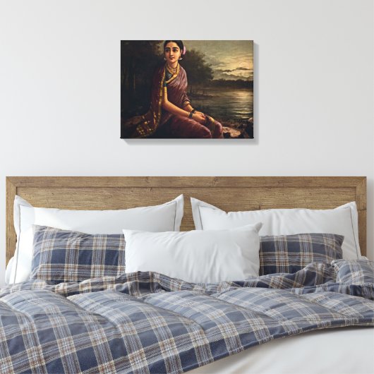 Raja ravi varma - Radha in het moonlight Canvas Afdruk (Insitu (Slaapkamer))