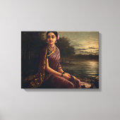Raja ravi varma - Radha in het moonlight Canvas Afdruk (Voorkant)