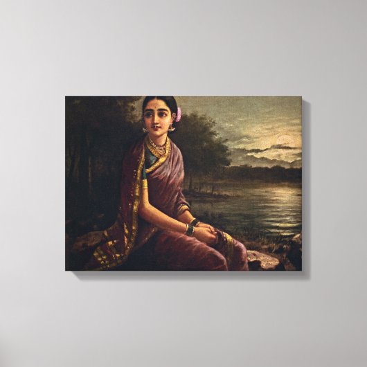 Raja ravi varma - Radha in het moonlight Canvas Afdruk (Voorkant)