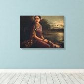 Raja ravi varma - Radha in het moonlight Canvas Afdruk (Insitu (Houten vloer))