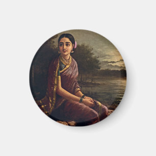Raja ravi varma - Radha in het moonlight Magneet