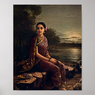 Raja Ravi Varma - Radha in het moonlight Poster