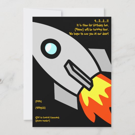 raket, 4...3...2..1!Het is tijd voor verjaardag va Kaart (Voorkant)