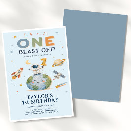 Raket aftellen Blauw 1e Verjaardag Kaart