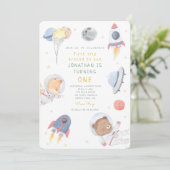 Raket Astronaut Outer Space Baby Verjaardag Kaart (Staand voorkant)