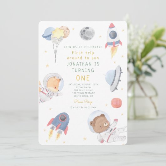 Raket Astronaut Outer Space Baby Verjaardag Kaart (Staand voorkant)