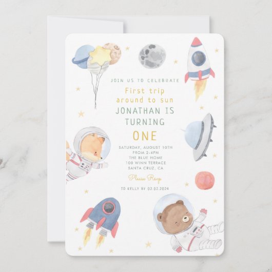 Raket Astronaut Outer Space Baby Verjaardag Kaart (Voorkant)