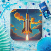 Raket bij zonsondergang papieren bordje (Feest)