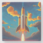 Raket bij zonsondergang stenen onderzetter (Voorkant)