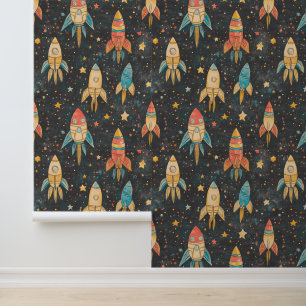 Raket- en planeetwanddecor met  charme behang