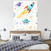 Raket- en UFO-ruimtepatroon | Planeten, sterren en Canvas Afdruk (Insitu (Slaapkamer))
