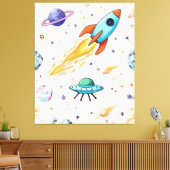 Raket- en UFO-ruimtepatroon | Planeten, sterren en Canvas Afdruk (Insitu (Woonkamer))