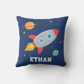 Raket in de ruimte, planeet en sterren, kinderkame kussen (Achterkant)