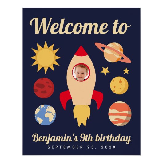 Raket in Space Birthday Boy Welkome Planeten Perfect Poster (Voorkant)