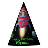 Raket met foto | UFO Verjaardag Alien Astronaut Feesthoedjes (Voorkant)