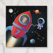 Raket met foto | Verjaardag Astronaut Alien UFO Bedankjes Labels (Voorkant)