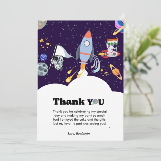 Raket planeet sterrenstelsel & buitenruimte dank u aankondiging (Staand voorkant)