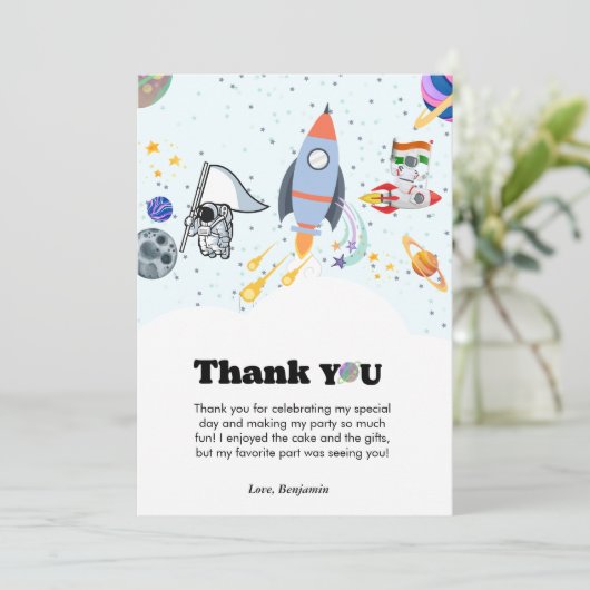 Raket planeet sterrenstelsel & buitenruimte dank u aankondiging (Staand voorkant)