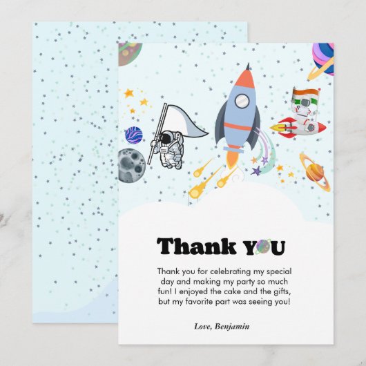 Raket planeet sterrenstelsel & buitenruimte dank u aankondiging (Voorkant / Achterkant)