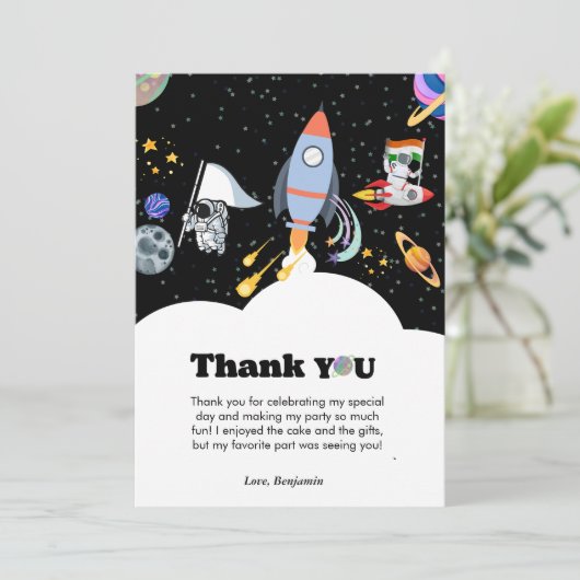 Raket planeet sterrenstelsel & buitenruimte dank u aankondiging (Staand voorkant)