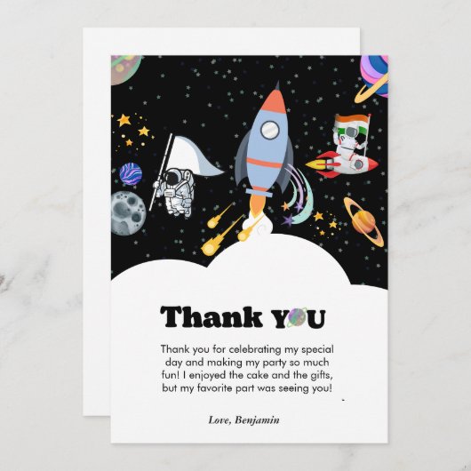 Raket planeet sterrenstelsel & buitenruimte dank u aankondiging (Voorkant / Achterkant)