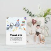 Raket planeten sterrenstelsel & buitenruimte dank  aankondiging (Staand voorkant)