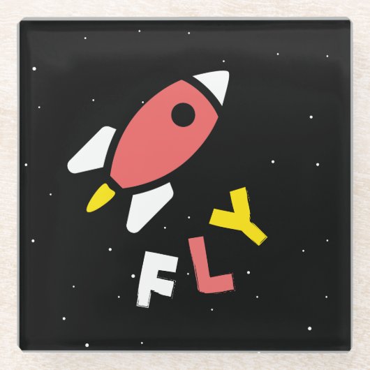 Raket - Red & Geel Abstract Pop Art. FLY! Glazen Onderzetter (Voorkant)