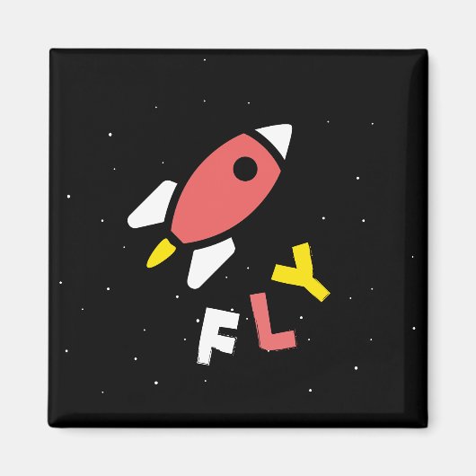 Raket - Red & Geel Abstract Pop Art. FLY! Magneet (Voorkant)