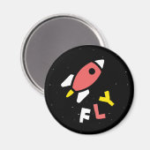 Raket - Red & Geel Abstract Pop Art. FLY! Magneet (Voorkant / Achterkant)