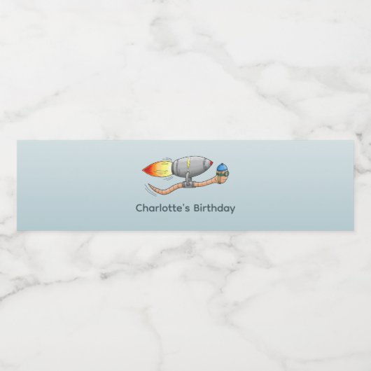 raket-regenworm waterfles etiket (Enkel label)