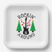 Raket rond de kerstboom papieren bordje (Voorkant)