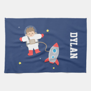 Raket Ruimteschip Buitenruimte Kleine Astronaut Vo Theedoek